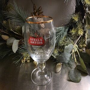 Go Cubs Go Stella Artois Gold-Rim Beer Glass - Clear